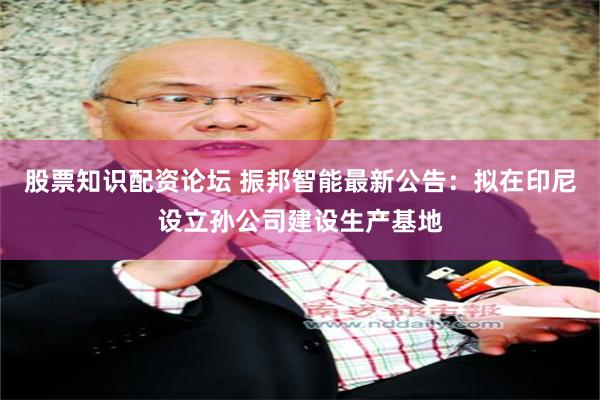 股票知识配资论坛 振邦智能最新公告：拟在印尼设立孙公司建设生产基地