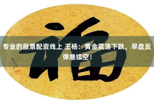 专业的股票配资线上 王杨：黄金震荡下跌，早盘反弹继续空！